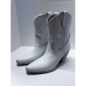 Golo White Leather Western Cowboy Boots Silver Trim Pointed Toe Portugal Size 9